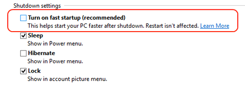 Windows 8 Fast Startup, Toggle Off or On